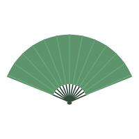 Green hand fan open creating fresh air flow on white background vector