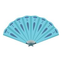 Blue hand fan folded open showing decorative pattern vector