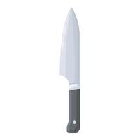 Large sharp kitchen knife pointing upwards with black handle vector