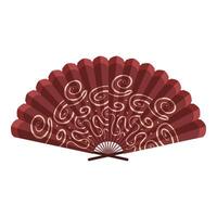 Traditional japanese ornamental fan with maroon color and spiral pattern spreading elegance vector