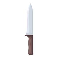 Sharp kitchen knife with wooden handle standing upright on white background vector