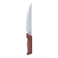 Large sharp kitchen knife with wooden handle standing upright on white background vector