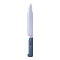 Large sharp kitchen knife with black handle standing upright on white background vector