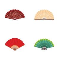 Set of colorful decorative hand fans vector