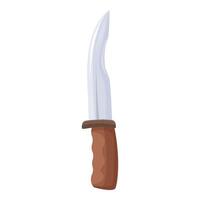 Large sharp hunting knife with wooden handle pointing upwards vector