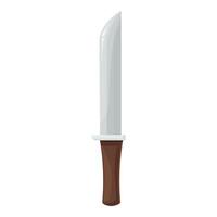 Large sharp hunting knife with wooden handle pointing up isolated on white background vector