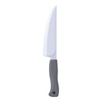Large sharp kitchen knife pointing upwards with black handle vector