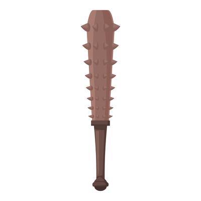 Medieval spiked wooden club for crushing featuring a handle and a round pommel
