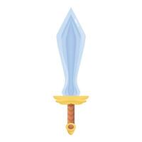 Cartoon style fantasy sword with golden hilt standing upright on white background vector
