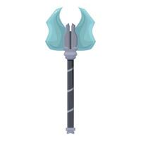 Fantasy battle axe with decorated metal handle and two sided blade for striking enemies vector