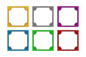 Empty China frames in colors. Frame decoration square vector