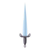 Cartoon style sharp metal sword with cross guard and decorated hilt pointing up vector