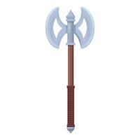 Double headed axe pointing upwards with wooden handle vector