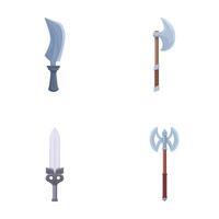 Set of cartoon fantasy weapons isolated on white vector