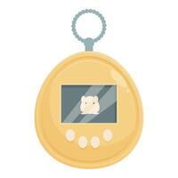 Yellow virtual pet keychain hanging on a chain with a hamster on the screen vector