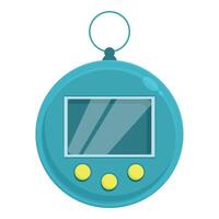 Blue tamagotchi toy hanging on keychain ring isolated on white background vector