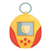 Yellow and red virtual pet toy with a cat on the screen hanging on a ring vector