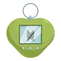 Green virtual pet keychain displaying a smiling cat character vector