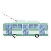 Green and white trolleybus moving in urban environment side view vector