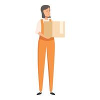 Warehouse worker in uniform is holding a cardboard box vector