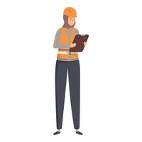 Smiling muslim female construction engineer holding a clipboard and taking notes vector