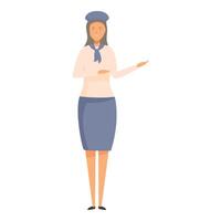 Female flight attendant showing something with hand wearing uniform vector