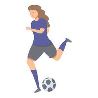 Female soccer player in uniform is running and kicking a ball vector