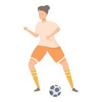Female soccer player running with ball in uniform on white background vector