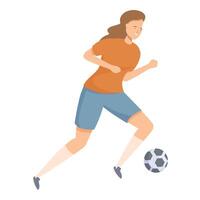 Female soccer player running with the ball during match vector