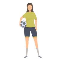 Smiling female soccer player holding ball in uniform standing confidently vector