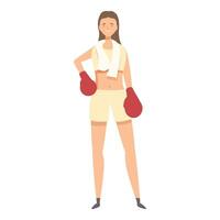 Young woman is smiling, wearing boxing gloves and ready to box vector
