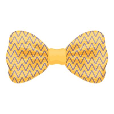 Yellow bow tie with a purple zig zag pattern for a stylish touch