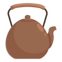 Brown ceramic teapot with wooden handle standing on white background vector
