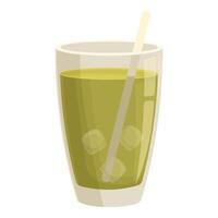 Green refreshing drink with ice cubes in transparent glass with straw vector