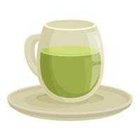Glass cup full of green matcha tea standing on a saucer vector