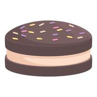Chocolate cookie being iced with filling and sprinkles vector