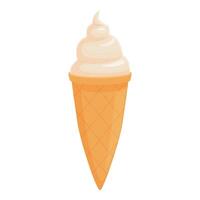 Vanilla soft serve ice cream is being held in a crispy waffle cone vector