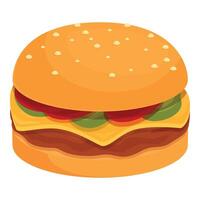 Mouthwatering burger with melted cheese and fresh toppings on a toasted bun vector