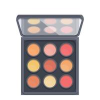Open makeup palette showing colorful cosmetic products for beauty routine vector