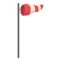 Red and white windsock flowing in the wind on metal pole vector