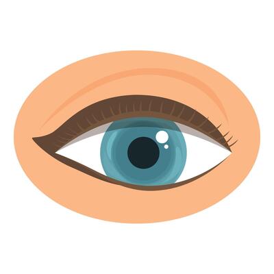 Single beautiful female eye with blue iris is looking up