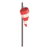 Red and white striped windsock hanging on pole indicating wind direction and strength vector