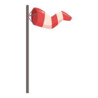 Red and white windsock inflated by the wind, indicating wind direction vector