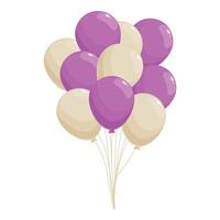 Bunch of purple and beige helium balloons floating with strings tied together vector