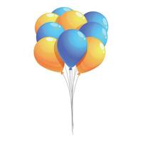 Bunch of blue and yellow balloons floating with helium on white background vector