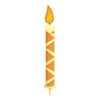 Tall orange candle with a yellow and white striped pattern is burning brightly vector