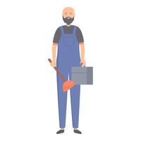 Confident plumber holding plunger and toolbox ready to work vector