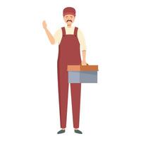 Handyman is holding a toolbox and waving with the other hand vector