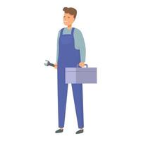 Smiling repairman holding a wrench and a toolbox is ready to work vector