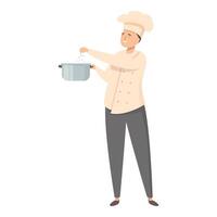 Professional chef adding spices while holding a saucepan in a restaurant kitchen vector